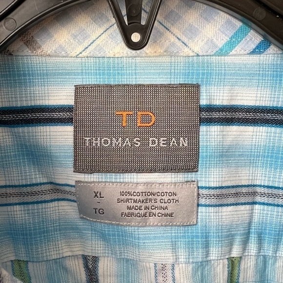 Thomas Dean Blue and Green Plaid Button-Down Shirt Size XL - Picture 2 of 3